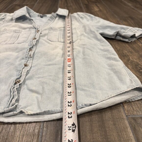 Democracy Elbow Puff Sleeve Button Down Washed Blue Denim Shirt Small (123) - Picture 5 of 7